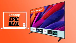 onn roku TV against orange gradient background