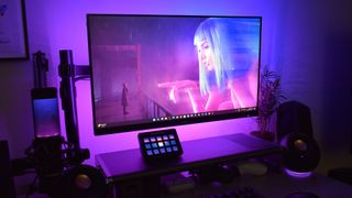 Govee Gaming Light Strip G1 installed on an MSI monitor producing ambient lighting for an animated Blade Runner 2049 wallpaper