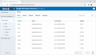 iDrive Backup monitoring screen