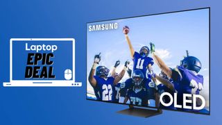 Samsung S89C OLED TV against Blue gradient background